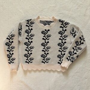Floral Patterned Cream and Black Sweater